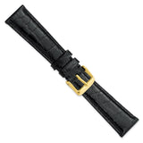 20mm Black Genuine Caiman Crocodile Gold-tone Buckle Watch Band