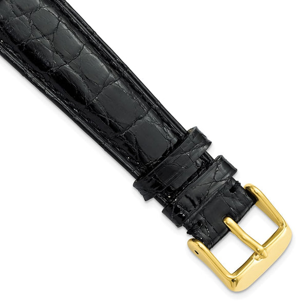 20mm Black Genuine Caiman Crocodile Gold-tone Buckle Watch Band