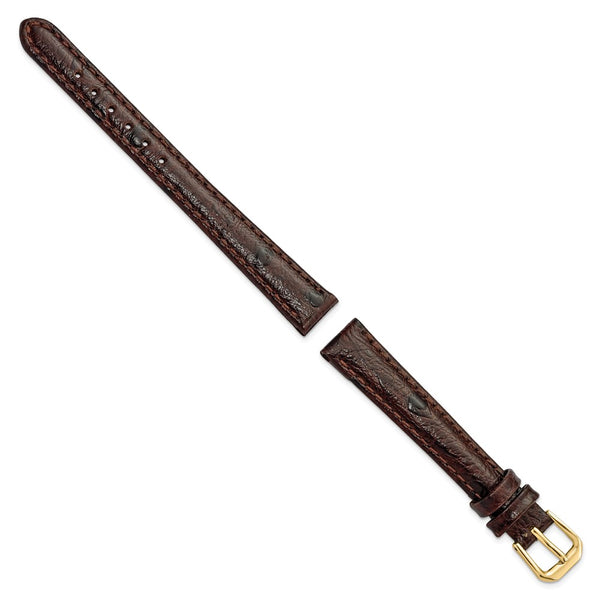 DeBeer 12mm Brown Ostrich Grain Leather with Gold-tone Buckle 6.75 inch Watch Band