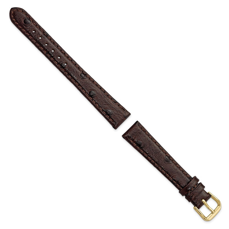 DeBeer 14mm Brown Ostrich Grain Leather with Gold-tone Buckle 6.75 inch Watch Band