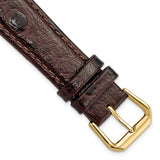 19mm Dark Brown Ostrich Grain Leather Gold-tone Buckle Watch Band