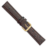 DeBeer 20mm Brown Ostrich Grain Leather with Gold-tone Buckle 7.5 inch Watch Band