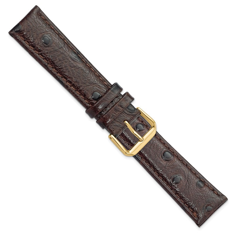 DeBeer 20mm Brown Ostrich Grain Leather with Gold-tone Buckle 7.5 inch Watch Band