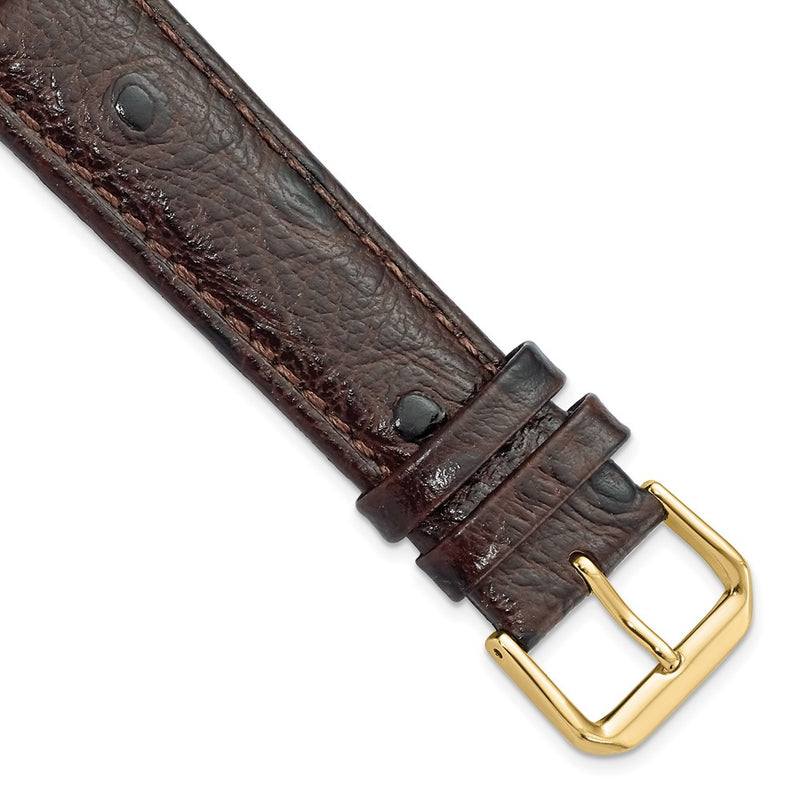 20mm Dark Brown Ostrich Grain Leather Gold-tone Buckle Watch Band