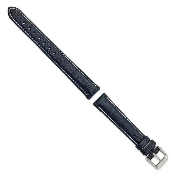 DeBeer 16mm Navy Sport Leather with White Stitching and Silver-tone Buckle 7.5 inch Watch Band