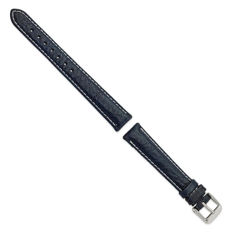 DeBeer 16mm Navy Sport Leather with White Stitching and Silver-tone Buckle 7.5 inch Watch Band