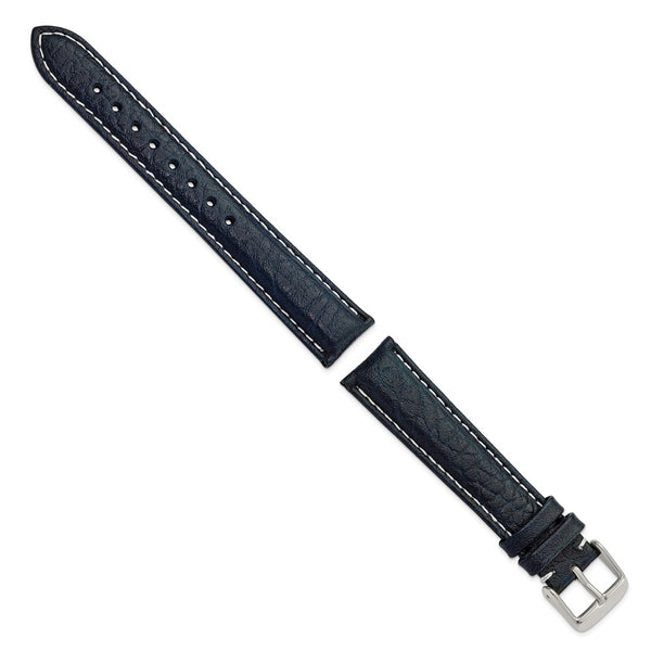 DeBeer 18mm Navy Sport Leather with White Stitching and Silver-tone Buckle 7.5 inch Watch Band