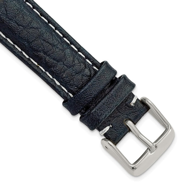 18mm Navy Sport Leather White Stitch Silver-tone Buckle Watch Band