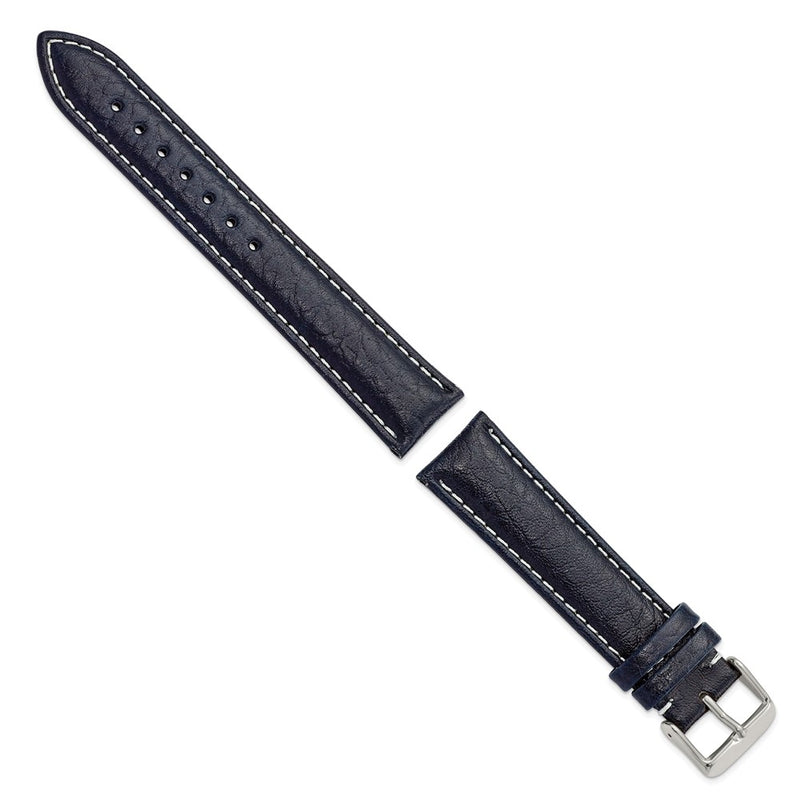 20mm Navy Sport Leather White Stitch Silver-tone Buckle Watch Band