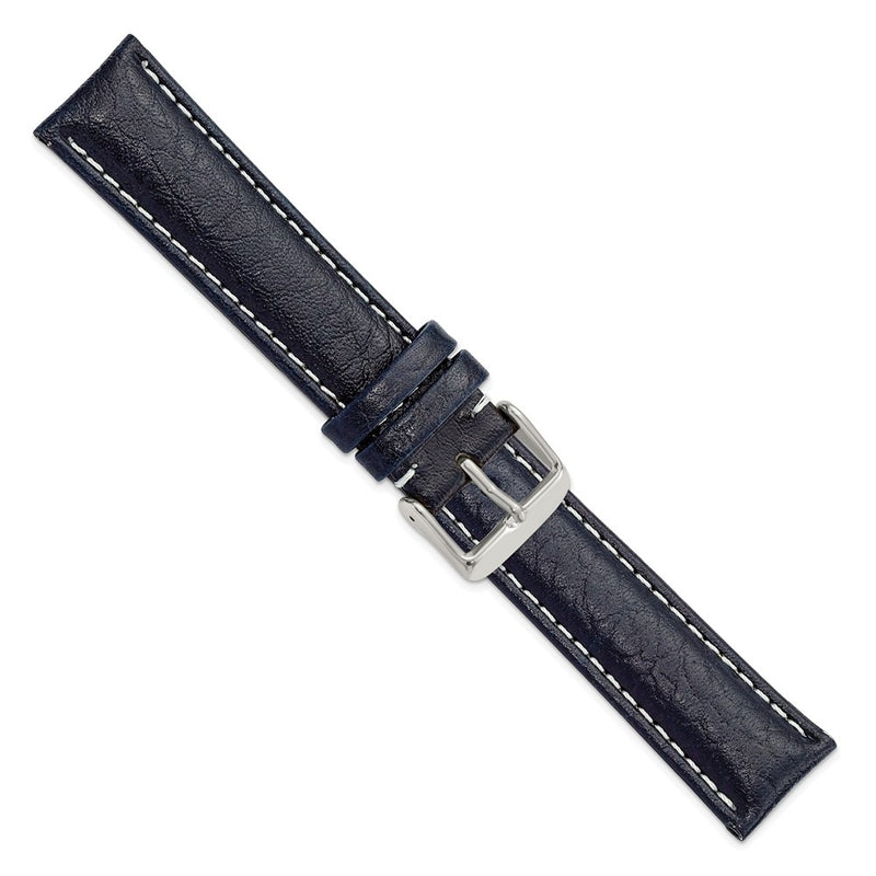 20mm Navy Sport Leather White Stitch Silver-tone Buckle Watch Band