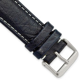22mm Navy Sport Leather White Stitch Silver-tone Buckle Watch Band