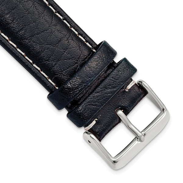 24mm Navy Sport Leather White Stitch Silver-tone Buckle Watch Band