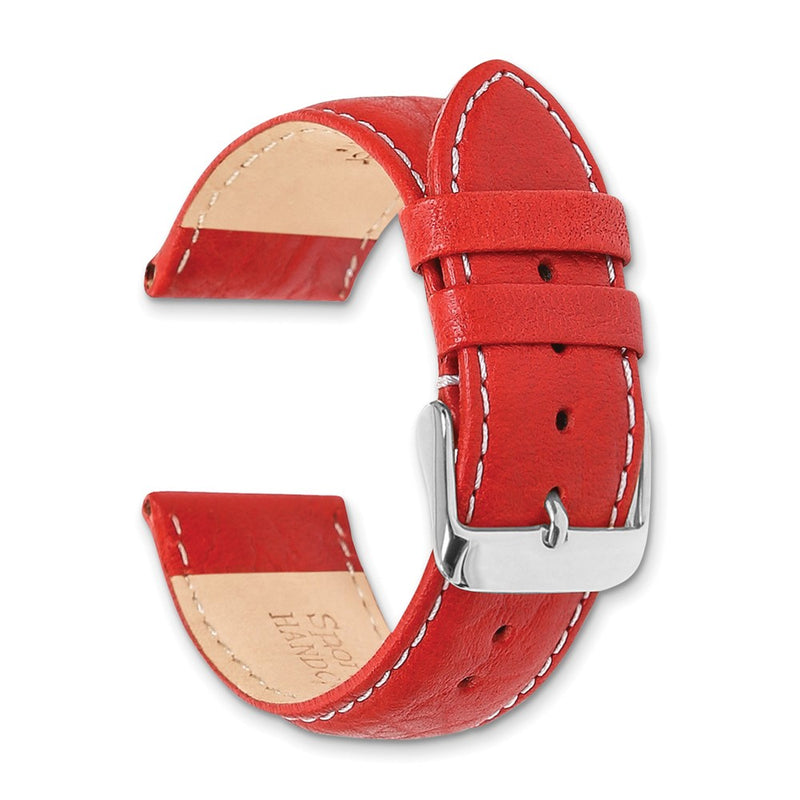 DeBeer 22mm Red Sport Leather with White Stitching and Silver-tone Buckle 7.5 inch Watch Band