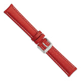 18mm Red Sport Leather White Stitch Silver-tone Buckle Watch Band