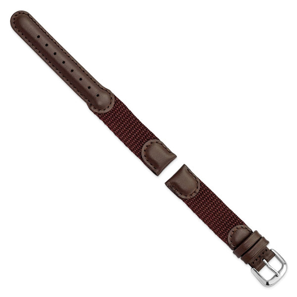 DeBeer 16mm Brown Army Style Nylon and Leather with Stainless Steel Buckle 7.75 inch Watch Band