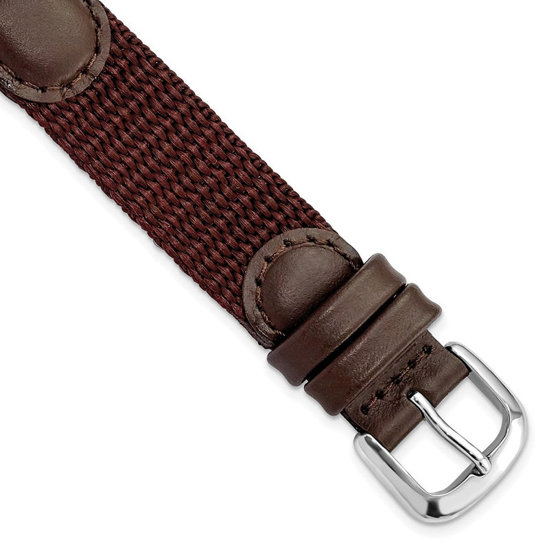 16mm Brown Army Style Nylon/Leather Steel Buckle Watch Band