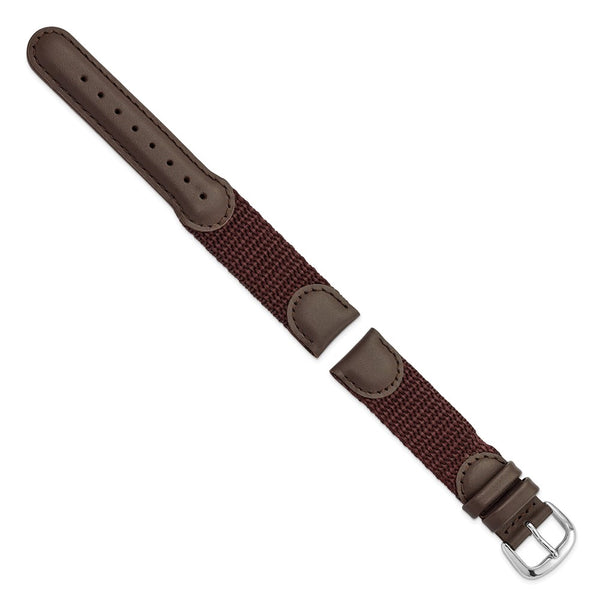 DeBeer 18mm Brown Army Style Nylon and Leather with Stainless Steel Buckle 7.75 inch Watch Band