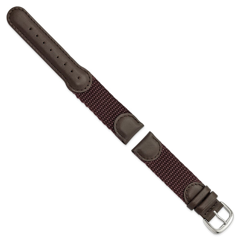 19mm Brown Army Style Nylon/Leather Steel Buckle Watch Band