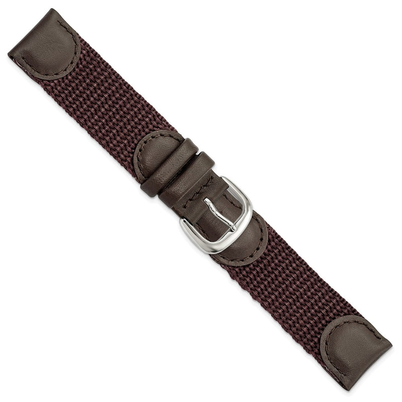 19mm Brown Army Style Nylon/Leather Steel Buckle Watch Band