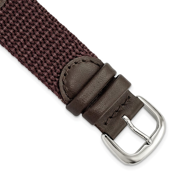 19mm Brown Army Style Nylon/Leather Steel Buckle Watch Band