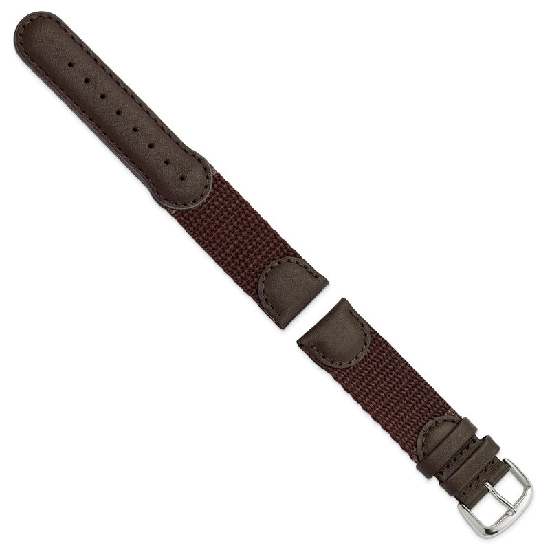 20mm Brown Army Style Nylon/Leather Steel Buckle Watch Band