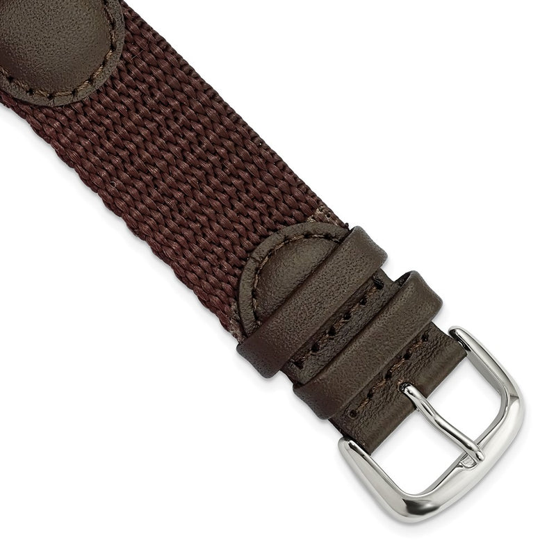 20mm Brown Army Style Nylon/Leather Steel Buckle Watch Band