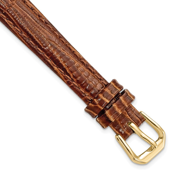 DeBeer 12mm Havana Brown Snake Grain Leather with Gold-tone Buckle 6.75 inch Watch Band