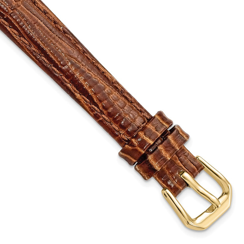 DeBeer 12mm Havana Brown Snake Grain Leather with Gold-tone Buckle 6.75 inch Watch Band