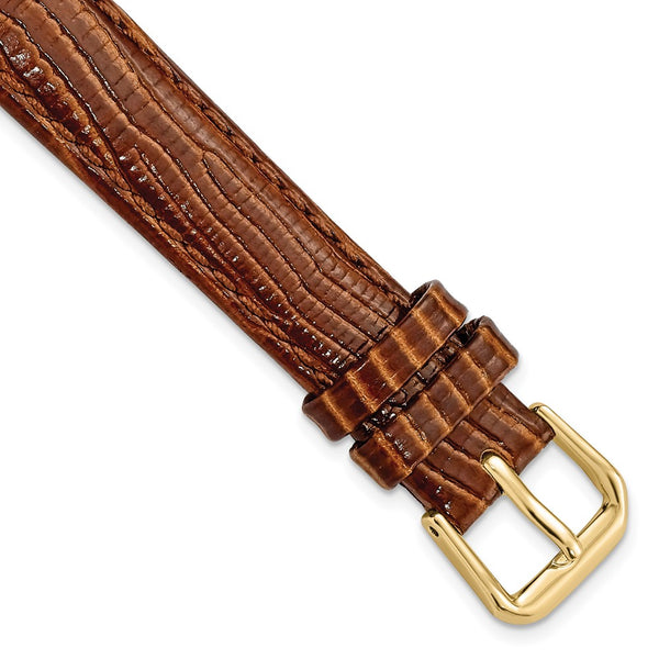 14mm Brown Snake Grain Leather Gold-tone Buckle Watch Band