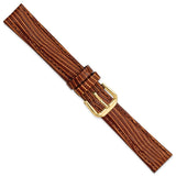 16mm Brown Snake Grain Leather Gold-tone Buckle Watch Band