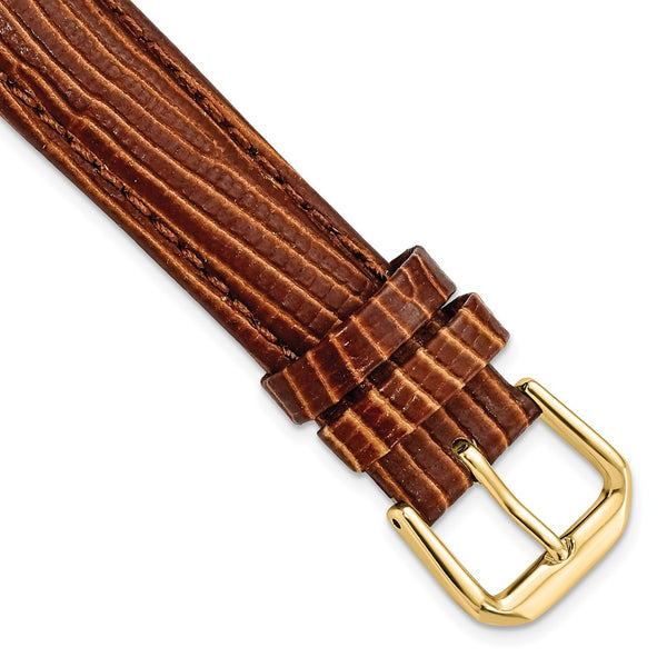 16mm Brown Snake Grain Leather Gold-tone Buckle Watch Band