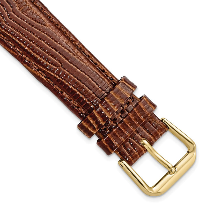 18mm Havana Brown Snake Grain Leather Gold-tone Buckle Watch Band