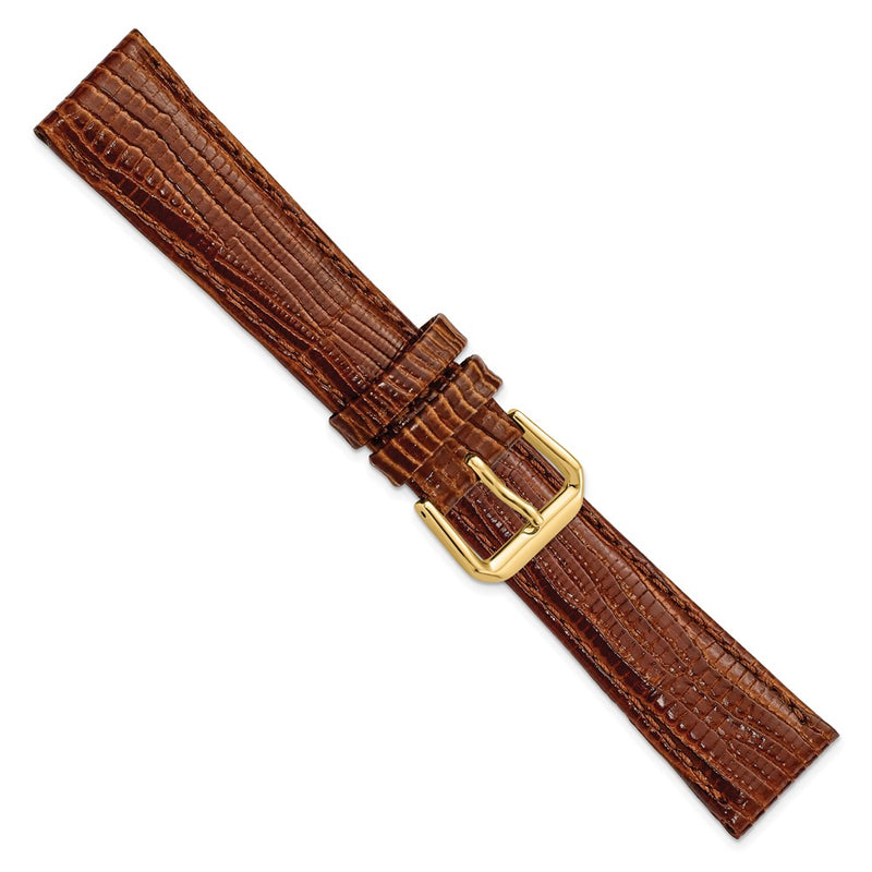 19mm Brown Snake Grain Leather Gold-tone Buckle Watch Band