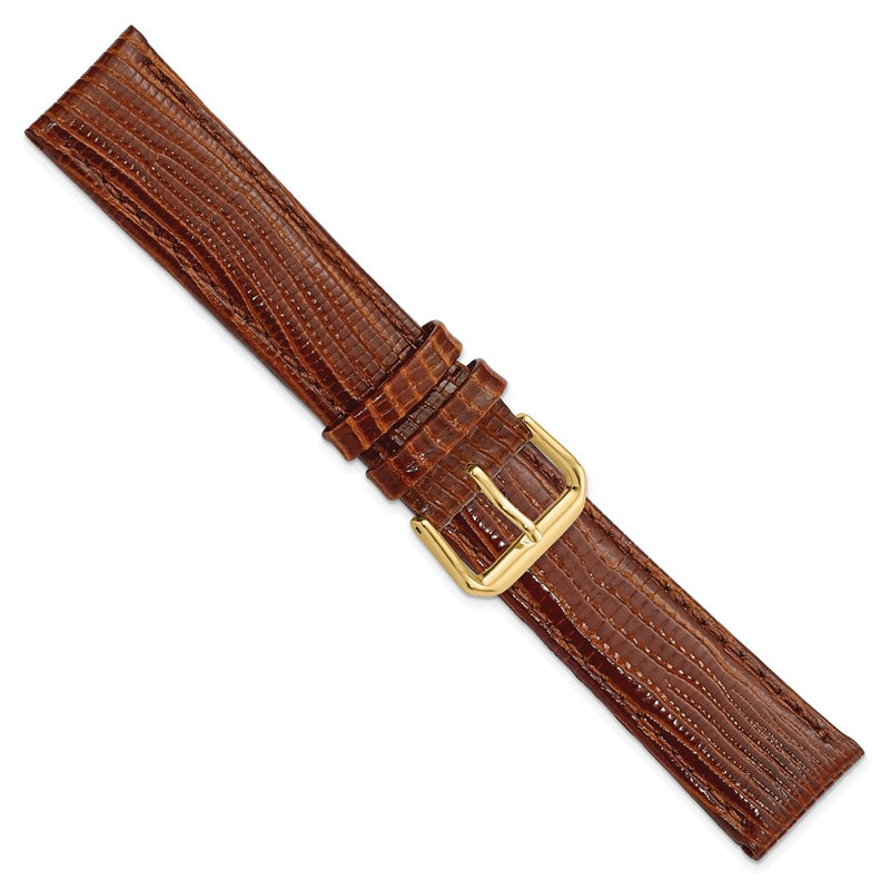 20mm Brown Snake Grain Leather Gold-tone Buckle Watch Band