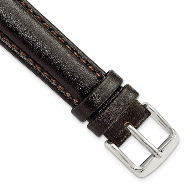 16mm Dark Brown Smooth Leather Chrono Silver-tone Buckle Watch Band