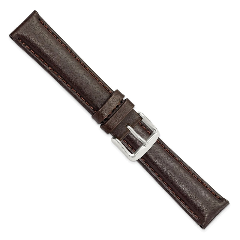 18mm Dark Brown Smooth Leather Chrono Silver-tone Buckle Watch Band