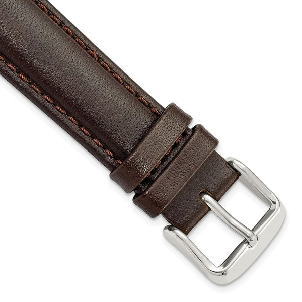 18mm Dark Brown Smooth Leather Chrono Silver-tone Buckle Watch Band