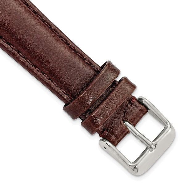 19mm Dark Brown Smooth Leather Chronograph Silver-tone Buckle Watch Band