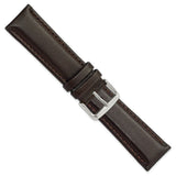 22mm Dark Brown Smooth Leather Chronograph Silver-tone Buckle Watch Band