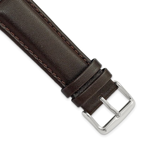 22mm Dark Brown Smooth Leather Chronograph Silver-tone Buckle Watch Band