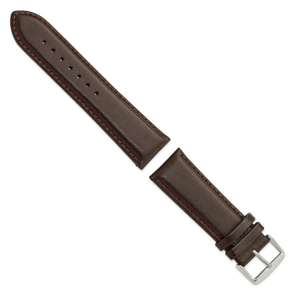 24mm Dark Brown Smooth Leather Chrono Silver-tone Buckle Watch Band