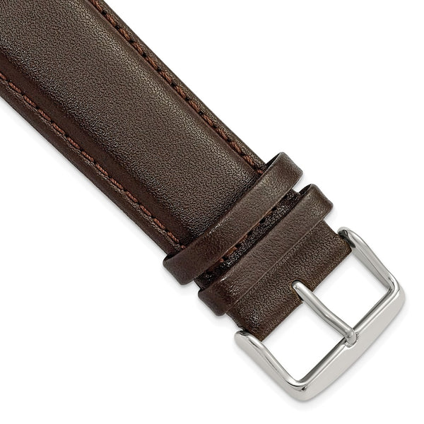 24mm Dark Brown Smooth Leather Chrono Silver-tone Buckle Watch Band