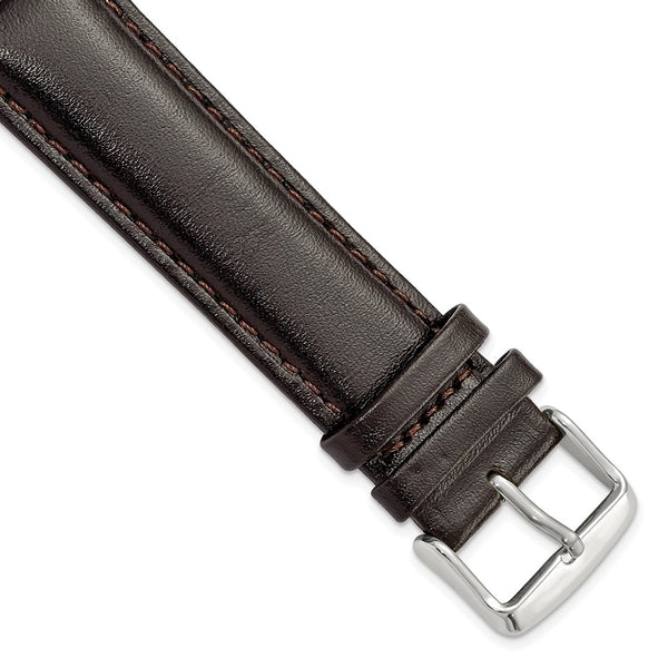 22mm Long Dark Brown Leather Chrono Silver-tone Buckle Watch Band