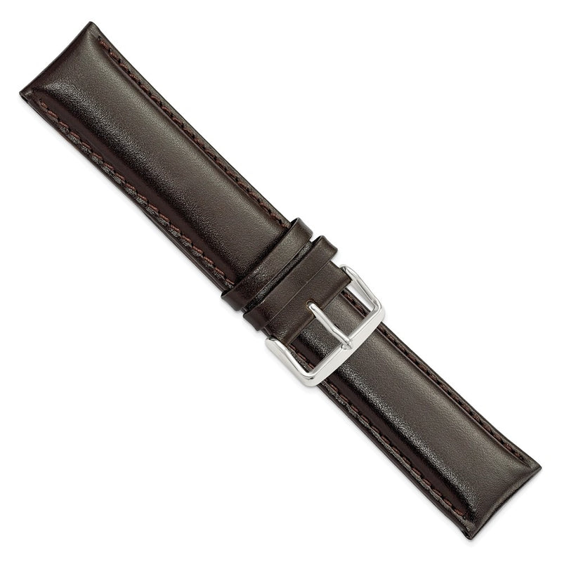 24mm Long Dark Brown Leather Chrono Silver-tone Buckle Watch Band