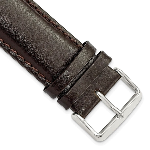 24mm Long Dark Brown Leather Chrono Silver-tone Buckle Watch Band