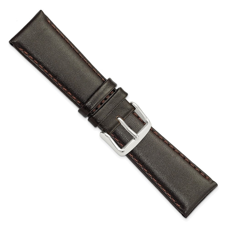 DeBeer 22mm Short Dark Brown Smooth Leather Chronograph with Silver-tone Buckle 6.75 inch Watch Band