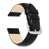 26mm Black Smooth Leather Chrono Silvr-tone Buckle Watch Band