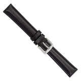 16mm Black Smooth Leather Chrono Silver-tone Buckle Watch Band