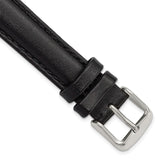 16mm Black Smooth Leather Chrono Silver-tone Buckle Watch Band