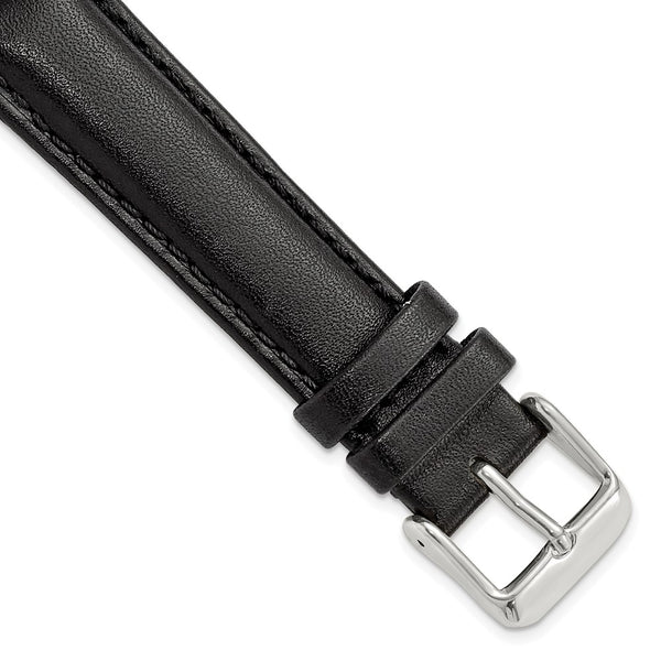 DeBeer 18mm Black Smooth Leather Chronograph with Silver-tone Buckle 7.5 inch Watch Band